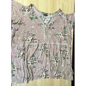 Torrid Plus Size 1 Pink Floral Babydoll Button Front Top Short Sleeve