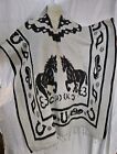 Vintage Blanket Poncho Fringed Made In Mexico Western Cowgirl Cowboy Horses