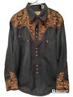 Men's Scully Black Brown Embroidered Pearl Snap Western Shirt P-634 Size XL