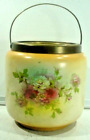 ANTIQUE ENGLISH BISCUIT JAR W/ HAND PAINTED ROSES- S.F. &C. NO LID