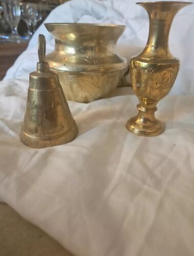 Vintage Brass Pot, Vase, And Bell