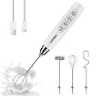 Rechargeable Milk Frother Handheld with 3 Heads, Cream Coffee Electric Whisk ...