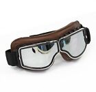 WWII Vintage Aviator Brown Leather Goggles Cosplay Steampunk Harley Motorcycle