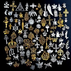 10 Mixed Charms Antiqued Silver Gold Pendants Random Assorted Lot Jewelry