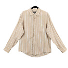 BANANA REPUBLIC Tan & Cream Striped Linen Relaxed Fit Button Up Shirt SIZE M