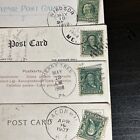 1 Cent Stamps Green Ben Franklin Stamp Postal Postmarked 1907-1910 Rare x 4
