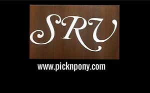 SRV or Your Initials White Script Guitar Sticker Decal Stevie Ray Vaughan