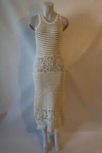 Womens Tory Burch Nerano Cream Sheer Knit Sleeveless Midi Crochet Dress M *