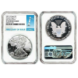 2021 W SILVER AMERICAN EAGLE S$1 HERALDIC T1 NGC PF70 UCAMEO FIRST DAY OF ISSUE