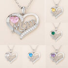 Women Silver Plated Heart Birthstone Love Pendant Necklace for MOM Gift Jewelry