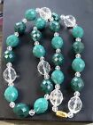 Chunky VTG Green & Clear Faceted Lucite Beaded Costume Jewelry Necklace