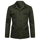 Men's 100% Linen Safari Jacket Pockets Slim Fit Hunting Coat Casual Tops British