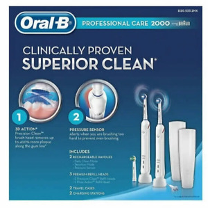 NEW Oral-B Professional Care 2000 Rechargeable Toothbrush | 2 Handles 2 Chargers