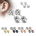 PAIR Prong Set CZ Stud Earrings with Gem Centered Screw Back Surgical Steel PE30