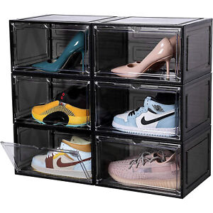 XL Shoe Box Storage Organizer Container w/ Magnetic Clear Door Sturdy Stackable