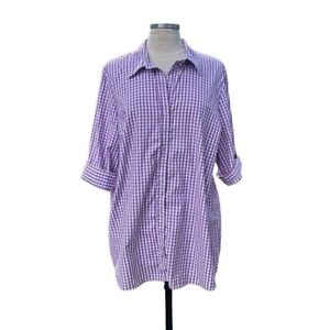 BLAIR top size XL purple gingham camp shirt short sleeves
