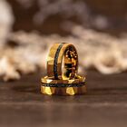 Yellow Gold Tungsten Meteorite Ring Hammered Mens Wedding Band, Unique Men Ring