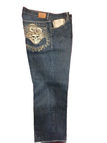 Vintage ECKO UNLTD Embroidered Skull Jeans Denim Y2K Size 38 Super Rare