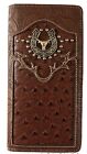 Long Horn Mens Wallet Western Bifold Check Book Style W069-6 Ostrich Brown