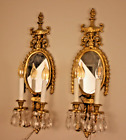 French Neoclassical style brass prisms wall mirror pair sconces CIRCA 1950s