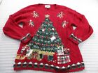 Vintage Tiara Womens Christmas Sweater Large Red Tree Holiday Presents Knit