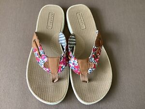 Sperry Top Sider Thong Sandals Flip FlopsEsther Floral Fabric  Women's Size 8 M