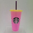 Starbucks Pink Tumbler/Yellow Lid/Purple Straw 24oz Cold Liquids Only Reusable