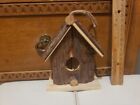 Rustic Cabin Wooden Bird House - Wood Bark Hanging Perch