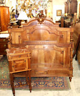 French Antique Carved Walnut Henry II Bedroom Set Full Size Bed & Nightstand