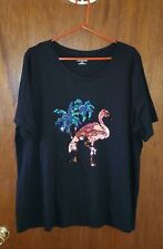 Catherines Sequin Shirt Top Sz 1x Flamingo Palm Tree