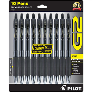 Pilot G2 Retractable Gel Ink Pens, Fine Point, Black Ink, 10 Count, New