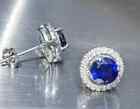 2Ct Round Lab Created Sapphire Diamond Halo Stud Earring 14k White Gold Plated