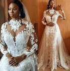 African Mermaid Wedding Dresses Detachable Train Long Sleeves Bridal Gown Custom
