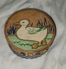 Vintage Small Wood Cheese Box Round Duck Pond Scene on Lid 4.5 Inch