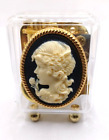 Vintage Black Cameo Music Box Clear Acrylic Plastic Footed Plays  The Rose works