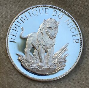 Republic of Niger. 1968 Lion 10 Francs silver Proof Coin.  No accent