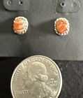 Sterling Silver Red Coral Cabochon Native American Earrings Southwestern