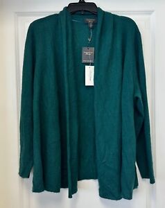 Charter Club Luxury Plus Cashmere Open Front Cardigan Sweater Light Green 3X