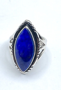 Sterling Silver Lapis Ring Marquise Shaped SZ 7 Southwest Native American Signed