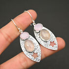 Rose Quartz Gemstone 925 Sterling Silver Jewelry Womens Gift Earrings W316