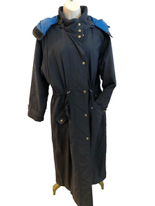 Trench Coat Jacket LL BEAN Nylon Women L Pet Black Zip Long Hood Thinsulate VTG
