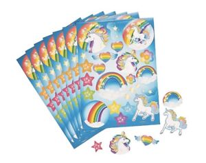 12 Unicorn Sticker Sheets Rainbow Toys Prizes Kid's Birthday Party Favors