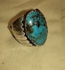 Vintage Navajo Indian Turquoise Sterling Silver Oval Ring Sz 10 Large Western