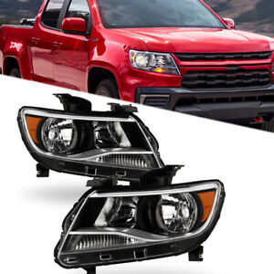 Headlights Assembly For 2015-2022 Chevy Colorado LH+RH Side Halogen  Black Clear