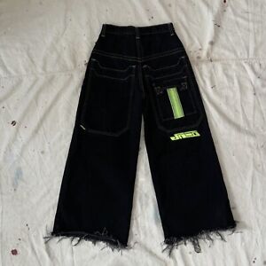 Vintage JNCO Raver 90s Wide Leg Denim Jeans Black 28” Embroidered