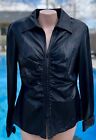 Lafayette 148 New York Black Soft Smooth Leather Zip Up Shirt Blouse Size 10