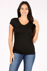 Women's Basic V-Neck T-Shirt Soft Cotton Knit Short Sleeve Solid Plain Top