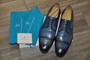 Authentic New Sutor Mantellassi Blue Leather Lace-Up Cap Toe Shoes,UK11/US12