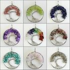 Natural Amethyst Fluorite Agate Turquoise Chip Beads Tree of Life Silver Pendant