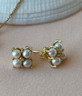 14K Yellow Gold Plated 3Ct Round Cut Genuine White Pearl Vintage Estate Earrings